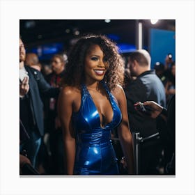 A Sexy Black Woman In A Blue Latex Dress Attending on Red Carpet Curvey Long Hair Shoulders - Created by Midjourney Canvas Print