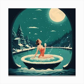 Bathing Woman On Night Snow Canvas Print