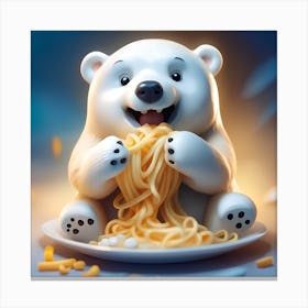 Polar Bear Eating Pasta Canvas Print