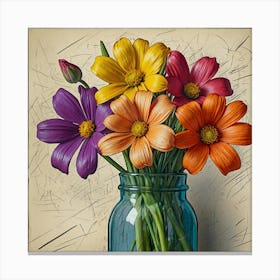 Colorful Flowers In A Vase 2 Canvas Print