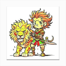 Boy And Lion Illustration Canvas Print