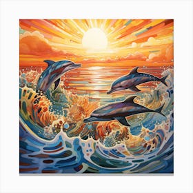 Dolphins At Sunset 2 Canvas Print