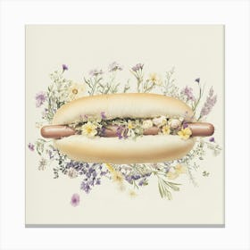 Hot Dog With Wildflowers Art Canvas Print