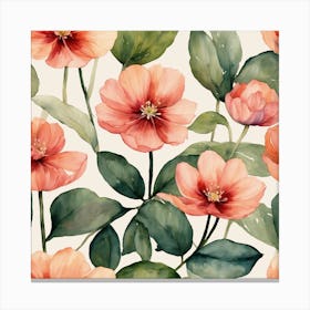 Watercolor Flowers Seamless Pattern Canvas Print