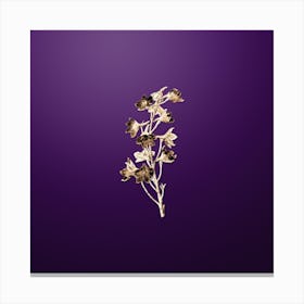 Gold Botanical Shewy Delphinium Flower on Royal Purple n.0684 Canvas Print