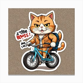 Sticker Of Cartoon Cat Drive A Bike And Saying The Text I Am The Boss Canvas Print