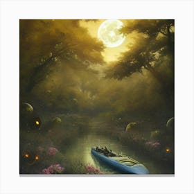 Boat In The Moonlight Canvas Print