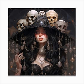 Witch With Skulls Canvas Print