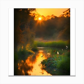 Sunrise Over The River Canvas Print