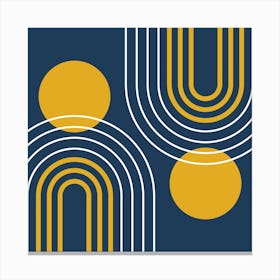 Mid Century Modern Geometric B35 In Navy Blue And Mustard Yellow (Rainbow And Sun Abstract) 02 Canvas Print