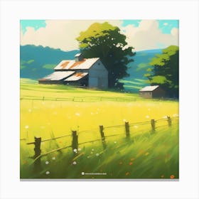 Peaceful Farm Meadow Landscape Acrylic Painting Trending On Pixiv Fanbox Palette Knife And Brush (4) Canvas Print