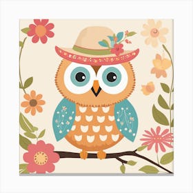 Floral Baby Owl Nursery Illustration (8) Canvas Print