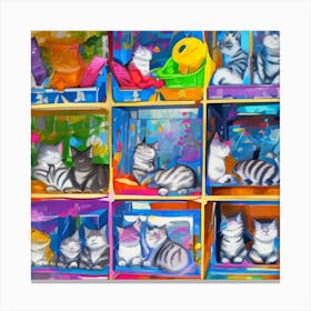 Cats In Boxes Canvas Print