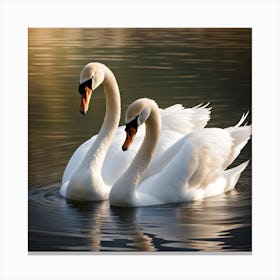A Pair Of Swans Swimming Together Gracefully Symbolizing The Enduring Nature Of Love Canvas Print