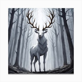 A White Stag In A Fog Forest In Minimalist Style Square Composition 76 Canvas Print