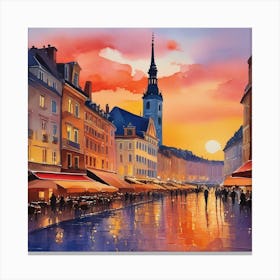 Sunset In Ljubljana Canvas Print