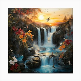 Waterfall At Sunset Canvas Print