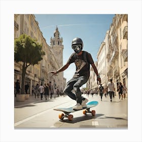 Skateboarder In A City paintings Canvas Print