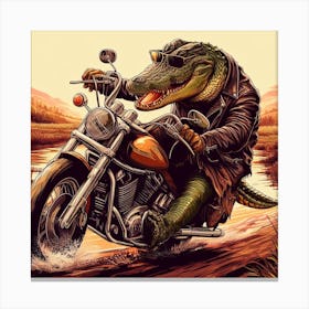 Alligator On A dirt bike, oil painting Canvas Print