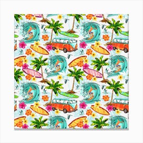 Surfing Pattern Palm Trees Seamless Canvas Print