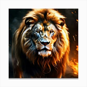 Lion On Fire Canvas Print