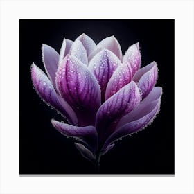 White Purple Magnolia Flower With Dew Drops Canvas Print