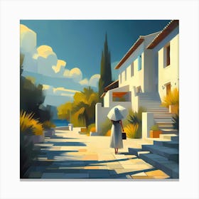 Woman Walking Down The Street Canvas Print