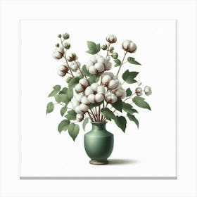 "A Serene Still Life of Cotton Blossoms in a Green Vase, Capturing the Essence of Nature's Delicate Beauty Canvas Print