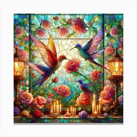 Hummingbirds And Roses Canvas Print