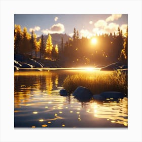 Sunrise Over A Lake Canvas Print