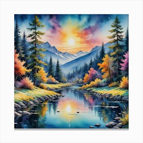 A Symphony of Light in the Mountain Wilds Sunset By The River Canvas Print