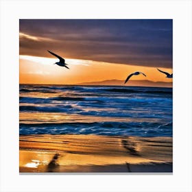 Seagulls At Sunset 2 Canvas Print