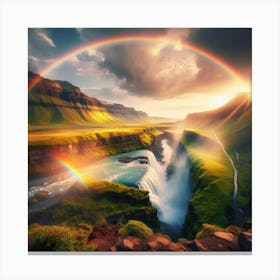 Rainbow Over Waterfall In Iceland 1 Canvas Print