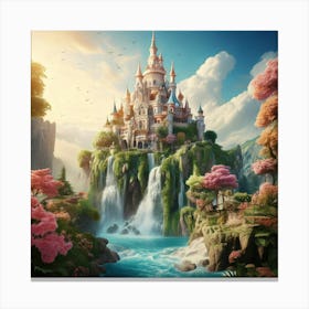 Firefly Soft, Pastels, Intricate, Castle, Floating, Islands, Cascading, Waterfalls, Dreamy, Ethereal (9) Canvas Print