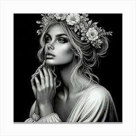 Beautiful Woman With Flowers In Her Hair Canvas Print