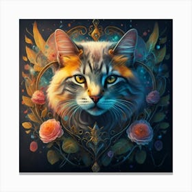 Cat With Roses Canvas Print