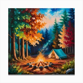 A Serene Campsite In The Heart Of The Forest Canvas Print