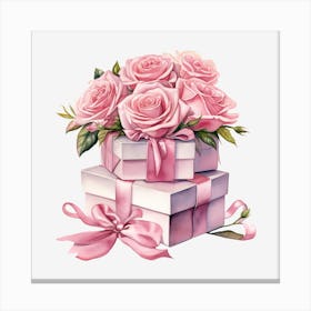 Pink Roses In Gift Boxes 2 Canvas Print