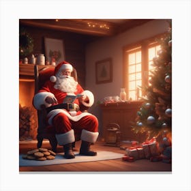 Santa Claus In The Living Room Canvas Print