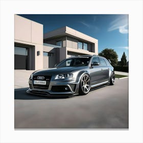 Image Of A Sleek Grey Audi RS4 In-front Of A Beautiful Modern House 2 Canvas Print