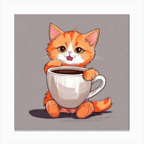 Cute Orange Kitten Loves Coffee Square Composition 26 Canvas Print