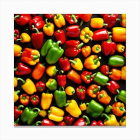 Colorful Peppers On Black Background Canvas Print