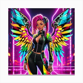 Neon Girl With Wings 21 Canvas Print