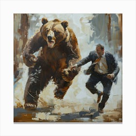 Bear Chases A Man in Suit Canvas Print