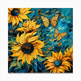 Sunflowers And Butterflies 10 Canvas Print