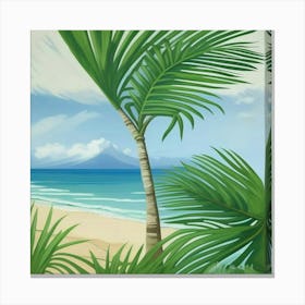 Bali Palm Leaves Blue And Gree (1) Canvas Print