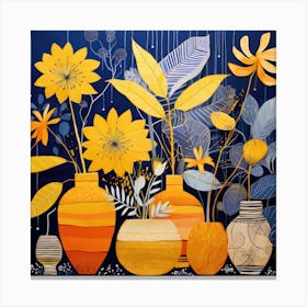 Yellow Flowers In Vases Canvas Print