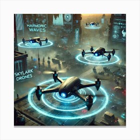 A Futuristic Sci Fi Scene Featuring Skylark Drones Canvas Print