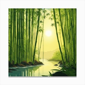 A Stream In A Bamboo Forest At Sun Rise Square Composition 31 Canvas Print