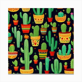 Mexican Cactus Pattern 19 Canvas Print